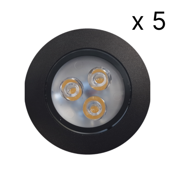 NJOY verlichtingsset met 5 LED spots 85mm 3W zwart