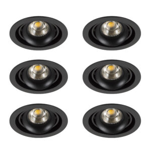 Inbouwspot Bjorn 1 Rond zwart set 6 stuks