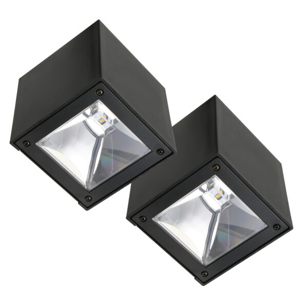 Set 2 stuks LED Solar Cube wandlamp zwart vierkant