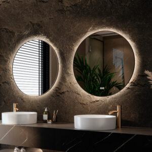 Hipp Design 13500 ronde spiegel 60cm matzwart met LED en spiegelverwarming