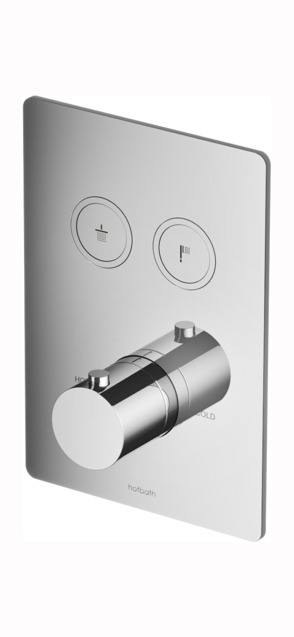 Hotbath Cobber Afbouwdeel thermostaat Rechthoek met 2 push buttons Zwart Chroom PB009Q
