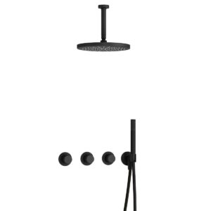 Hotbath Cobber IBS70 inbouwdouche met 15cm plafondbuis en 30cm hoofddouche zwart mat