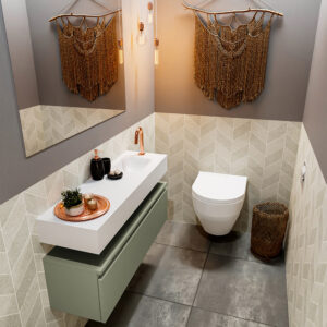 Mondiaz Andor toiletmeubel 100cm army met witte wastafel rechts met kraangat