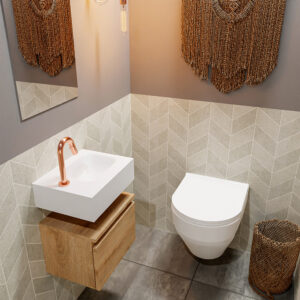 Mondiaz Andor toiletmeubel 40cm eiken met witte wastafel rechts met kraangat