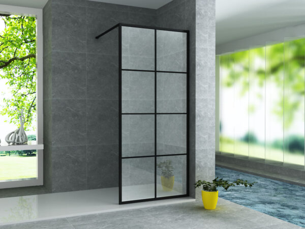 SaniGoods Next douchewand met mat zwart raster 100x200cm