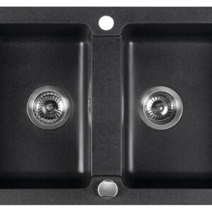 Sapho spoelbak dubbel 78x47,5cm met kraangat zwart graniet