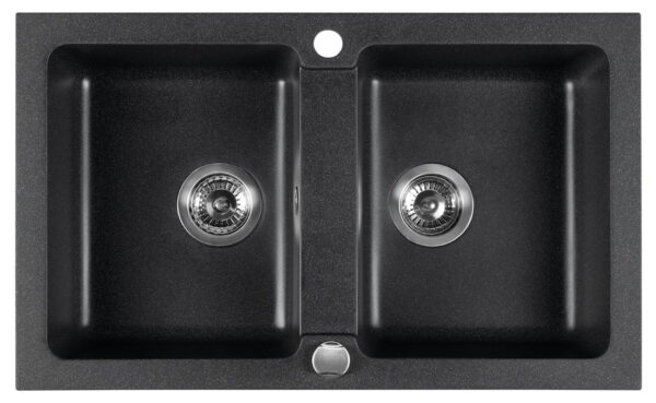 Sapho spoelbak dubbel 78x47,5cm met kraangat zwart graniet