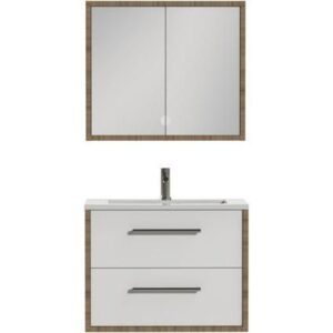 Tiger Boston badmeubel met spiegelkast en witte wastafel 80cm chalet eiken