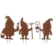 J-Line decoratie Tuin Kabouter - ijzer - roest - large - 3 stuks