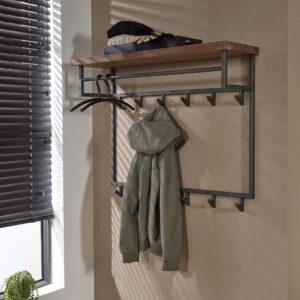 LifestyleFurn Kapstok 'Amadou' Saja notenhout, met 12 haken en plank