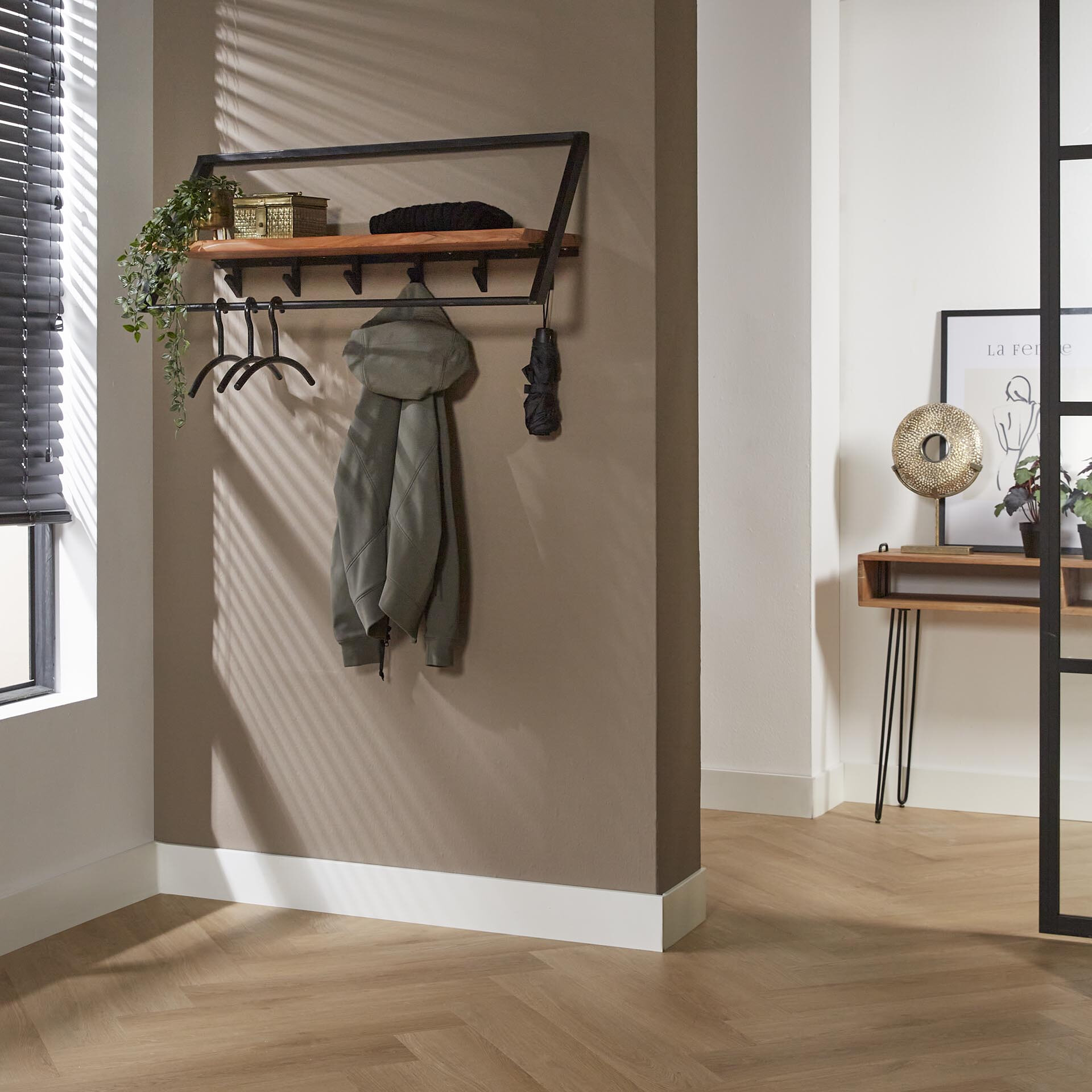 LifestyleFurn Kapstok 'Kaveh' Acaciahout, Met 5 haakjes 1 LifestyleFurn Kapstok 'Kaveh' Acaciahout, Met 5 haakjes