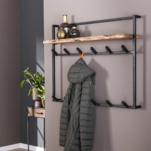 Kapstok 'Cruz' Acaciahout en metaal, met 12 haken en plank