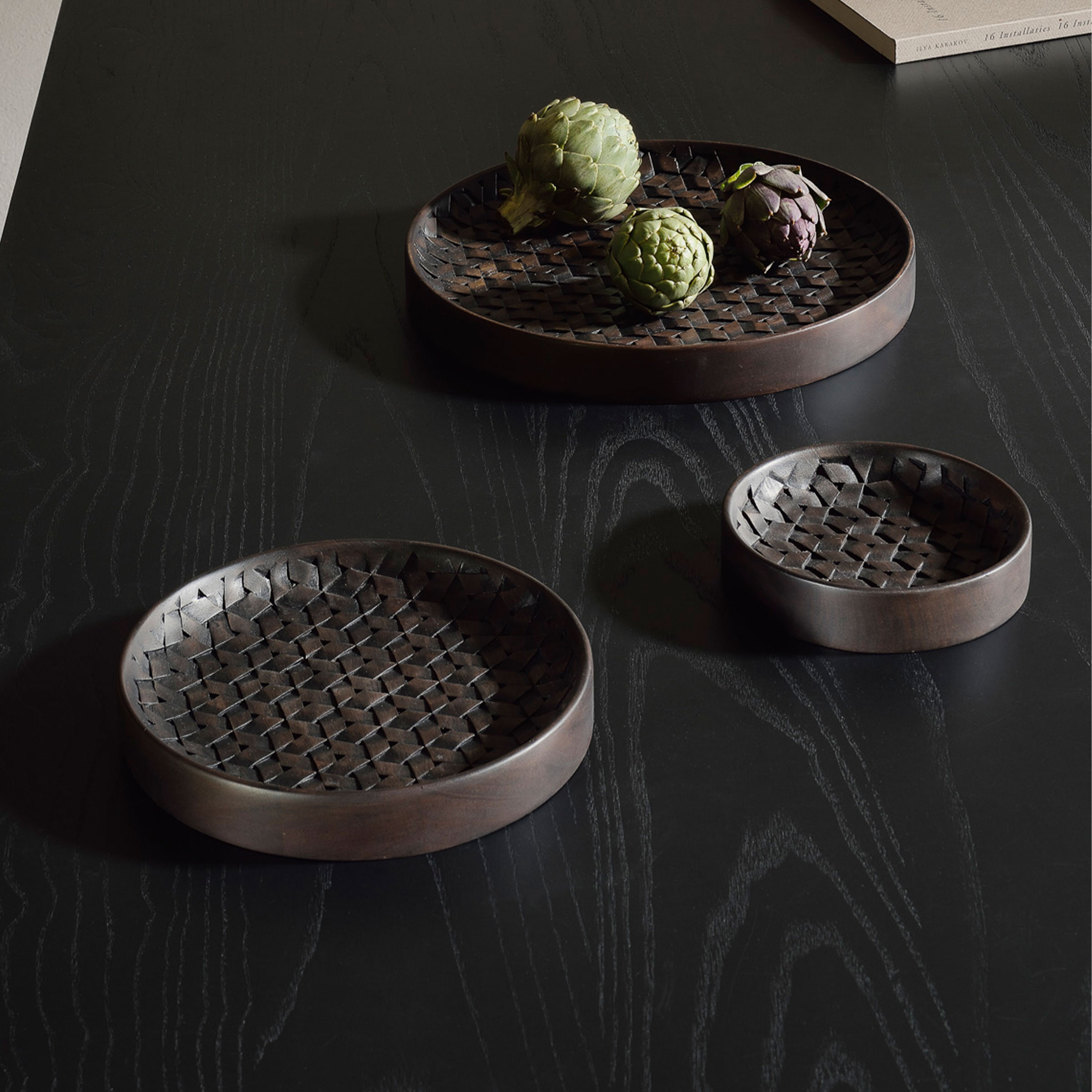 Ethnicraft Schaal 'Tampa' Mahoniehout, Set van 3 stuks 1 Ethnicraft Schaal 'Tampa' Mahoniehout, Set van 3 stuks