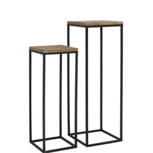 Light & Living Zuilen / bijzettafels 'Yarula' Set van 2 stuks, zwart+hout