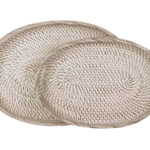 MUST Living Dienblad 'Saint Barths' Ovaal, Rotan, Set van 2 stuks