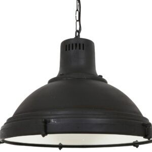 Industriele hanglamp Agra zwart glazen plaat E27 kettinglamp