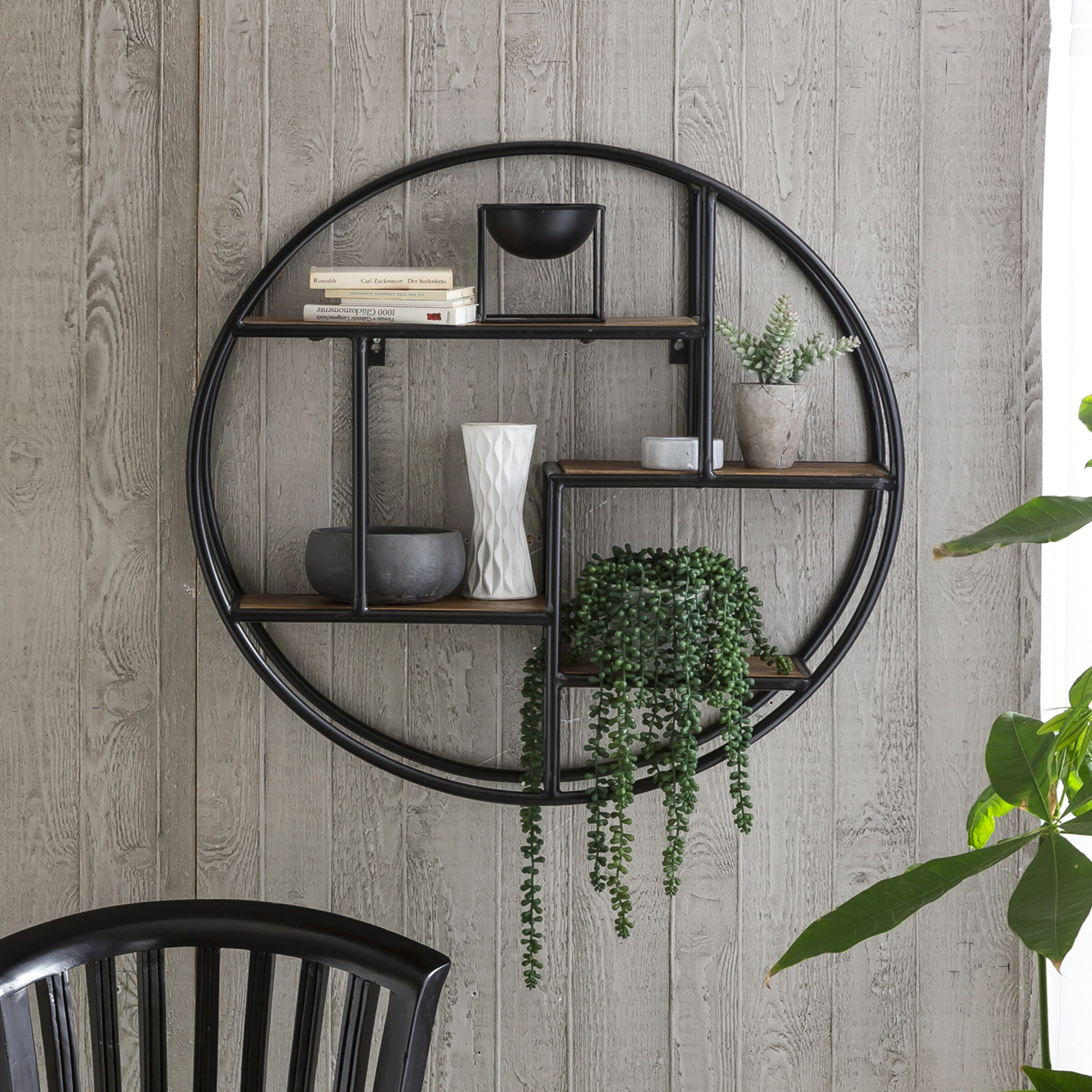 Artistiq Rond Wandrek 'Duc' Mangohout en metaal, 75cm 1 Artistiq Rond Wandrek 'Duc' Mangohout en metaal, 75cm