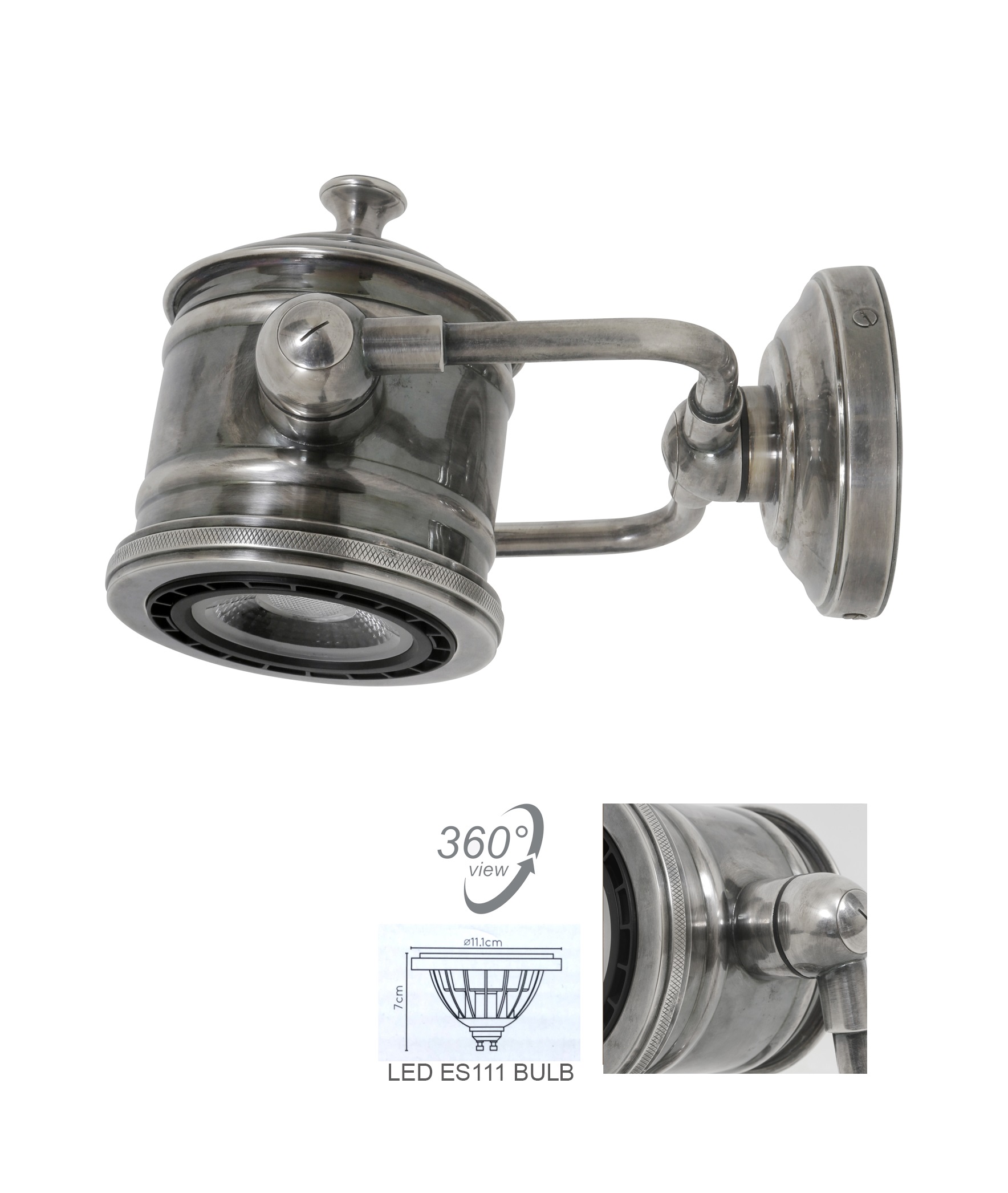 Wandlamp Malibu Antiek Zilver 1 Wandlamp Malibu Antiek Zilver