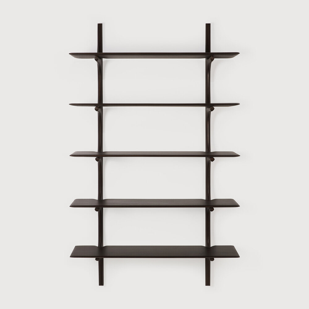 Ethnicraft Wandrek 'PI' Gevernist Mahoniehout, Met 5 planken, kleur Donkerbruin 1 Ethnicraft Wandrek 'PI' Gevernist Mahoniehout, Met 5 planken, kleur Donkerbruin